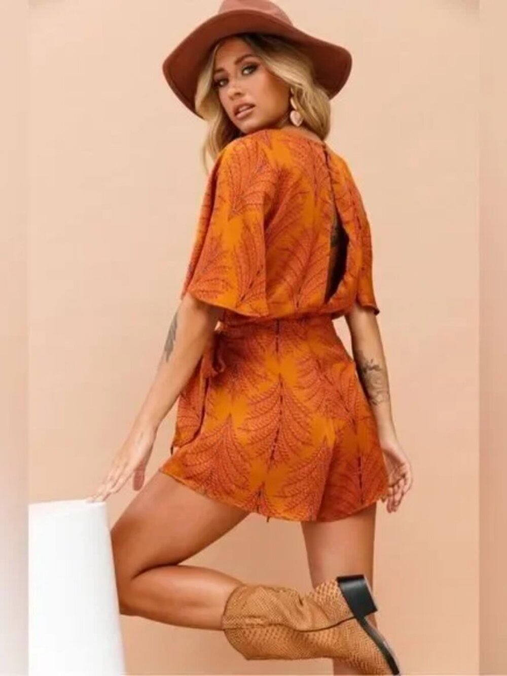 Saints + Secrets NADI Short Sleeve Satin Romper Dress, V-neck Surplice-  Size M